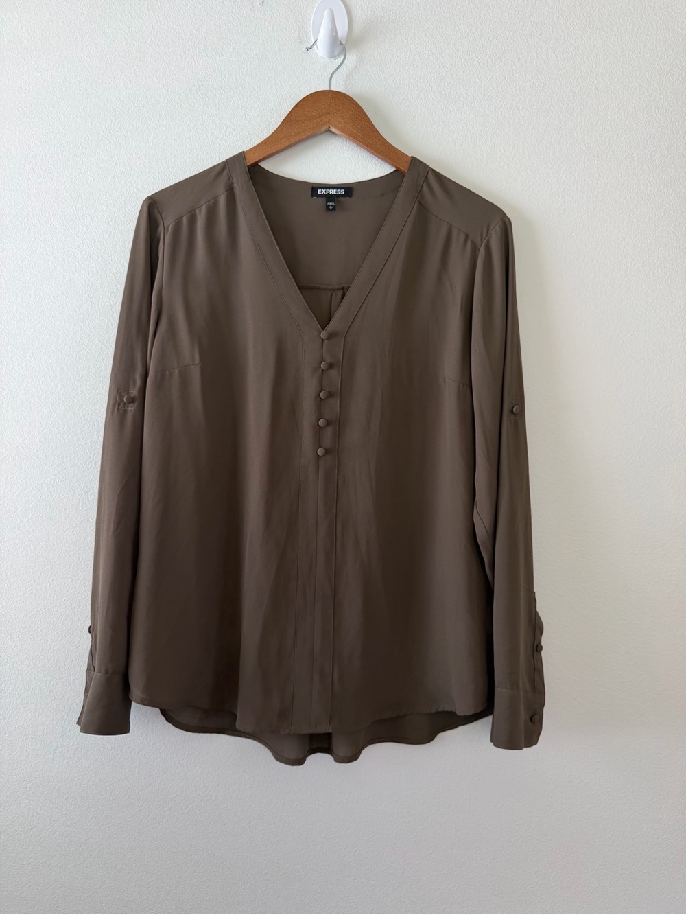 2 Express Blouse Bundle Size L Office Chic Career Wear Olive Green / Navy Tops - Picture 2 of 13